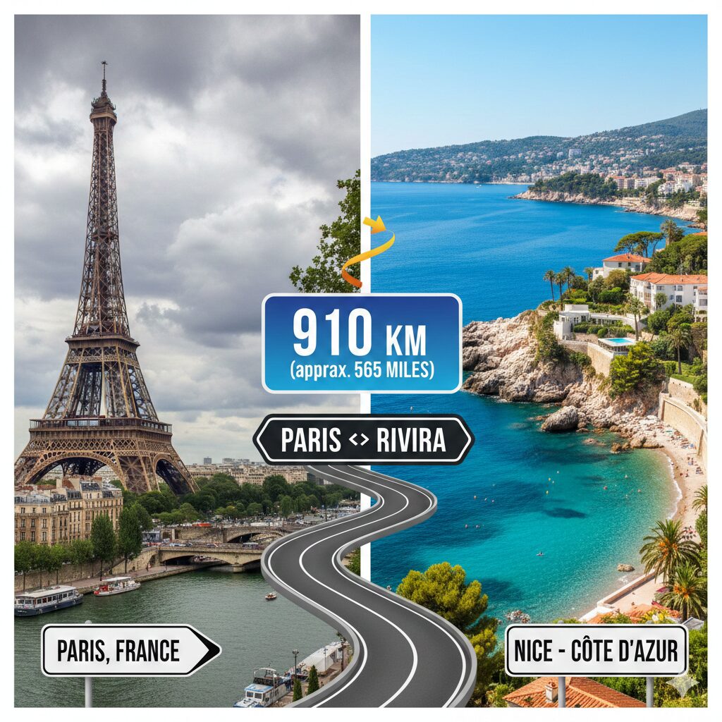 How far is Paris from the Riviera ?